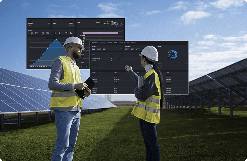 Drone operator preparing a solar panel inspection